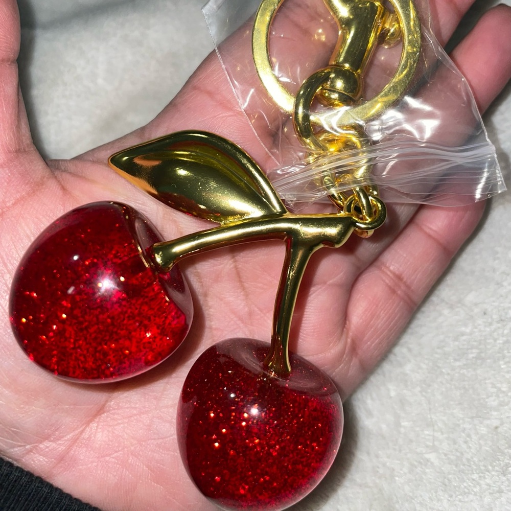 Cherry Keychain with Gold Accents